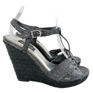 White House Black market sandals size 8.5 silver denim platform espadrilles
